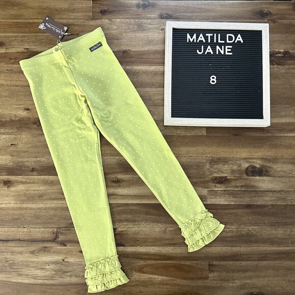 NWT Matilda Jane Enchanted Garden On Point Dot Green Knit Leggings Pants Ruffle - Picture 1 of 7